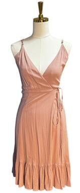 Reformation Wrap Midi Dress, Blush Pink, 100% Viscose, Size M